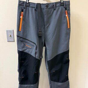 Men’s Small Snowboard Pants | Fleece Lined | Waterproof | Gray w/ Orange Accents